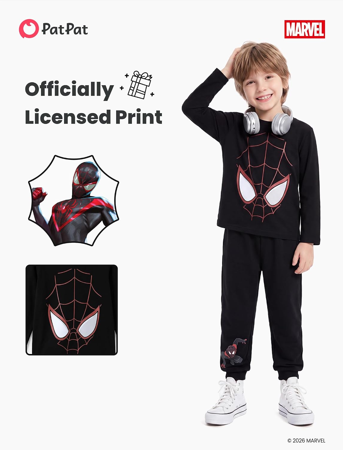 Detalle 2 de Disney Teen Boy Long Crewneck Sweatshirt Pants Spider-Man Miles Morales Set