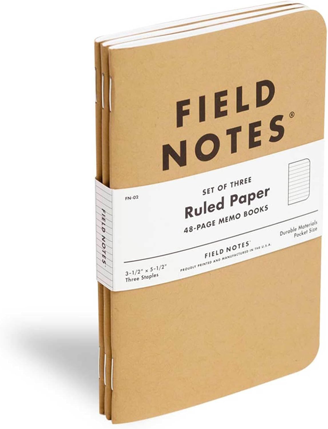 Detalle 2 de FIELD NOTES Kraft Ruled 3-Pack 罫線入りメモ帳 3冊セット、ブラウンのクラフト紙カバー