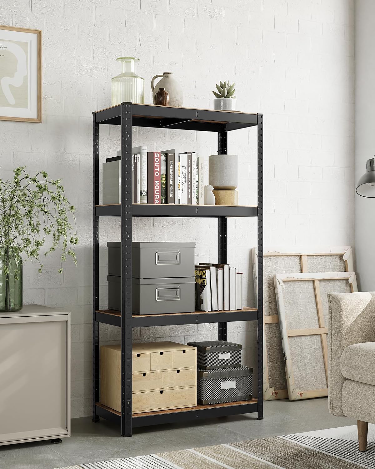 Thumbnail 1 de SONGMICS Standregal GLR044B11 mit 4 Ablagen, verstellbar, 40 x 80 x 160 cm – bis 520 kg belastbar (vintagebraun-schwarz)