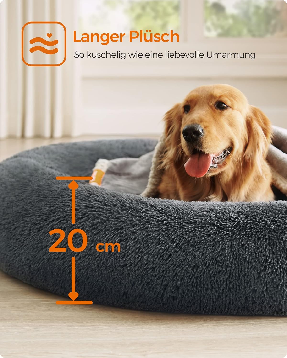 Detalle de Feandrea Hundebett flauschig Donut-Kissen 120 cm (PGW043G02) – waschbar, herausnehmbare Mitte, Anti-Rutsch