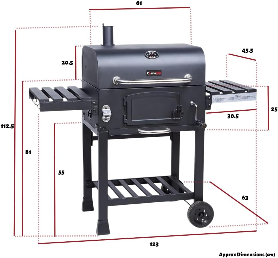 Thumbnail 6 de CosmoGrill Outdoor XL Smoker Charcoal BBQ with Built-in Thermometer, Adjustable Charcoal Pan & Wheels