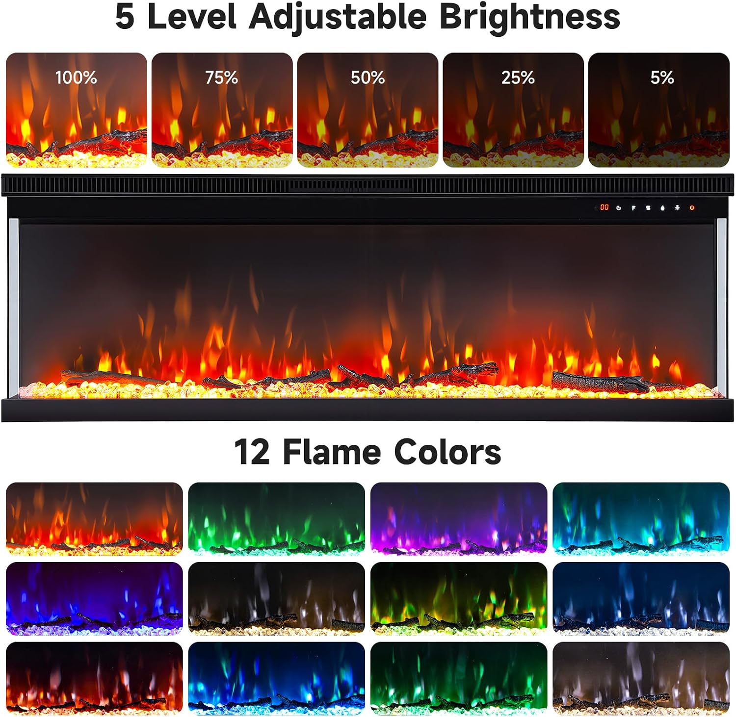 Thumbnail 3 de INMOZATA Electric Fire 50inch Recessed/Freestanding LED Flame Effect