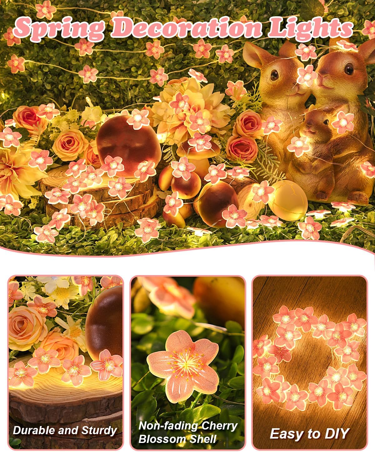 Detalle de Dalugo Flower Fairy String Lights, 2M 20 LEDs Pink Cherry Blossom with Timer