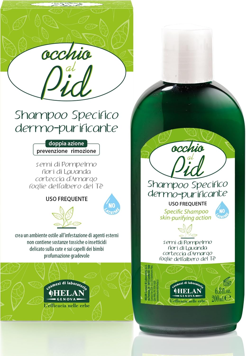 Detalle de Helan Occhio al Pidocchio Shampoo Pidocchi e Lendini Forte – trattamento per pelli sensibili, oli vegetali e lavanda, 200 ml