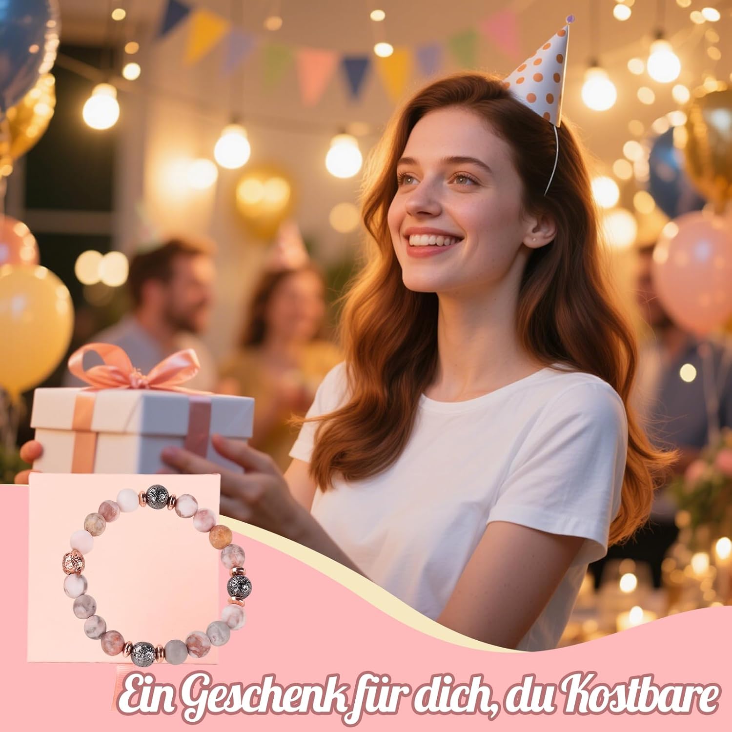 Thumbnail 6 de Yootiko Geburtstags Armband Damen aus Naturstein – Verstellbares Boho-Armband in Rosé Geschenkbox