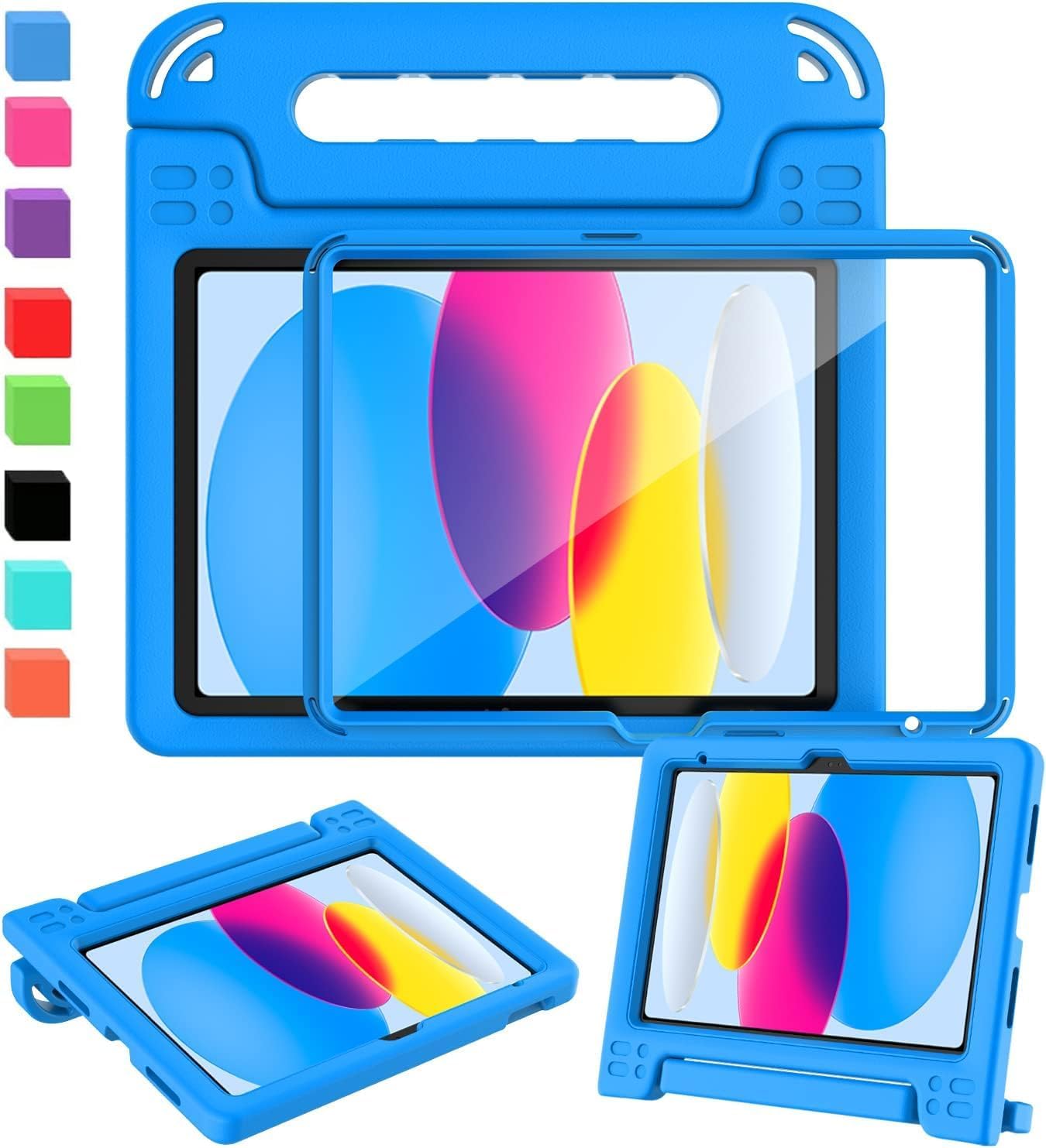 Detalle de SINSO Case for iPad (A16) 11th Gen 11-Inch / 10th Gen 10.9-Inch – Built-in Screen Protector, Shockproof, Lightweight with Handle/Stand (Blue)