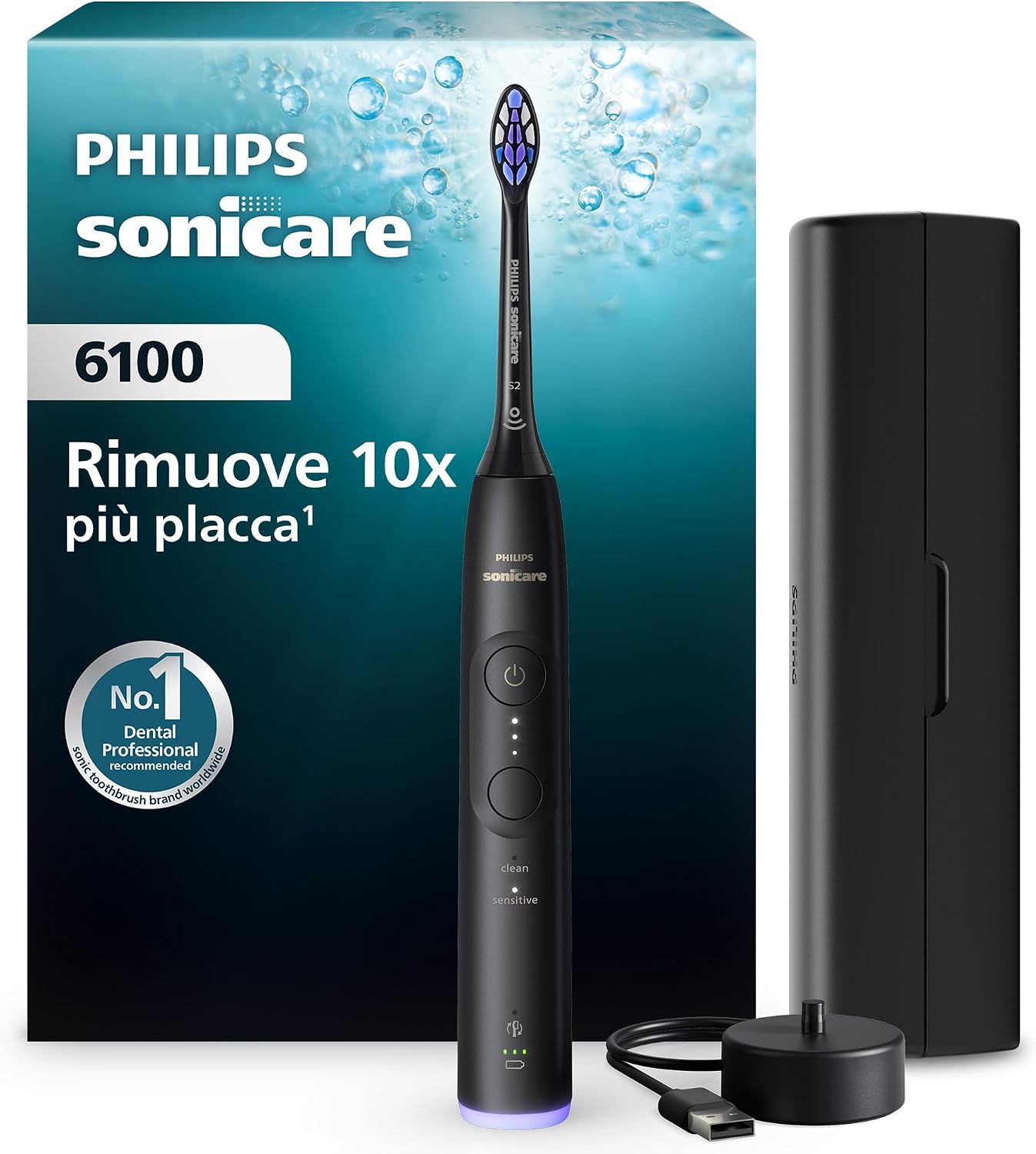Detalle de Spazzolino Philips Sonicare Serie 6100 HX7401/12: pulizia delicata con sensore di pressione e 6 modalità
