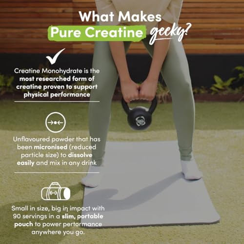 Detalle de Nutrition Geeks Pure Creatine Monohydrate Powder – 315g (90 Servings), Unflavoured, Micronised & Easy to Dissolve