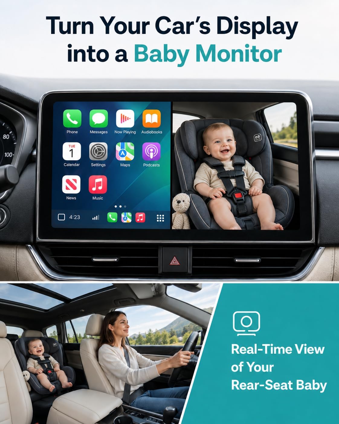 Detalle 2 de OTTOCAST Baby Car Camera for Wired CarPlay, 1080p, 150° View