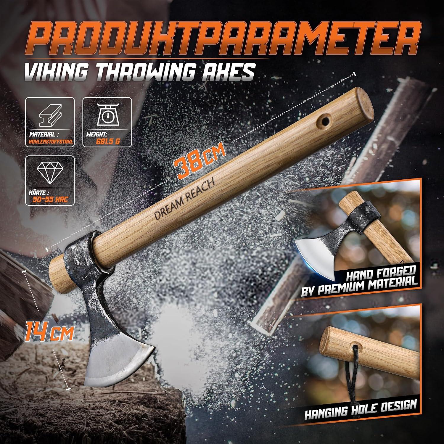 Detalle de Dream Reach 2PCS Beil Axt – Handgeschmiedet Äxte mit Holzgriff zum Spalten und Spannen im Garten