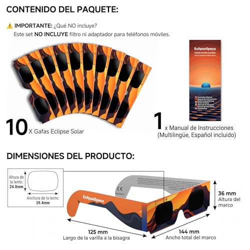 Detalle 2 de EclipseSpecs – Gafas de eclipse solar homologadas CE EN ISO 12312-2, Clase II