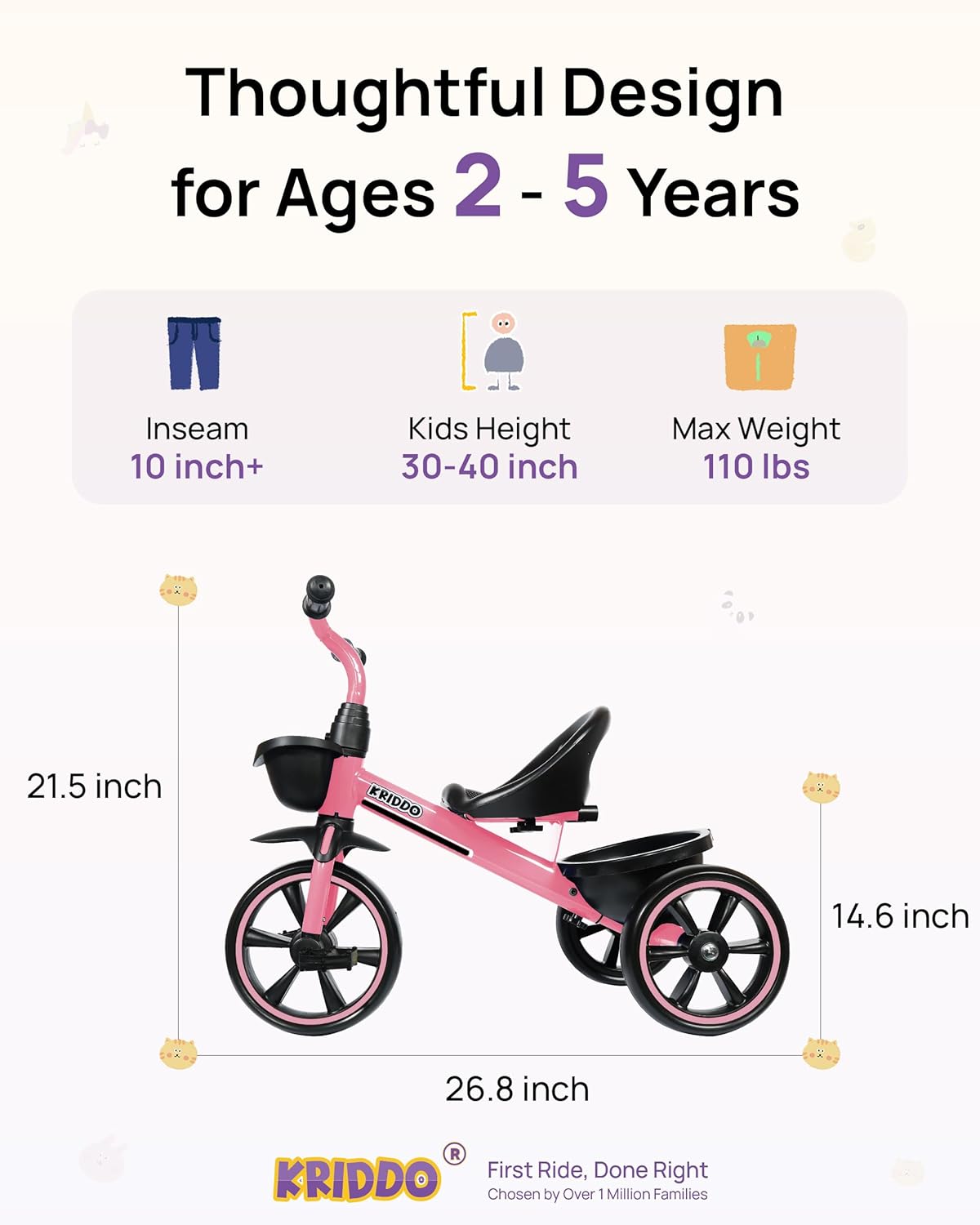Thumbnail 2 de KRIDDO Tricycle for 2-5 Year Olds — Toddler Trike 24 months 🎲