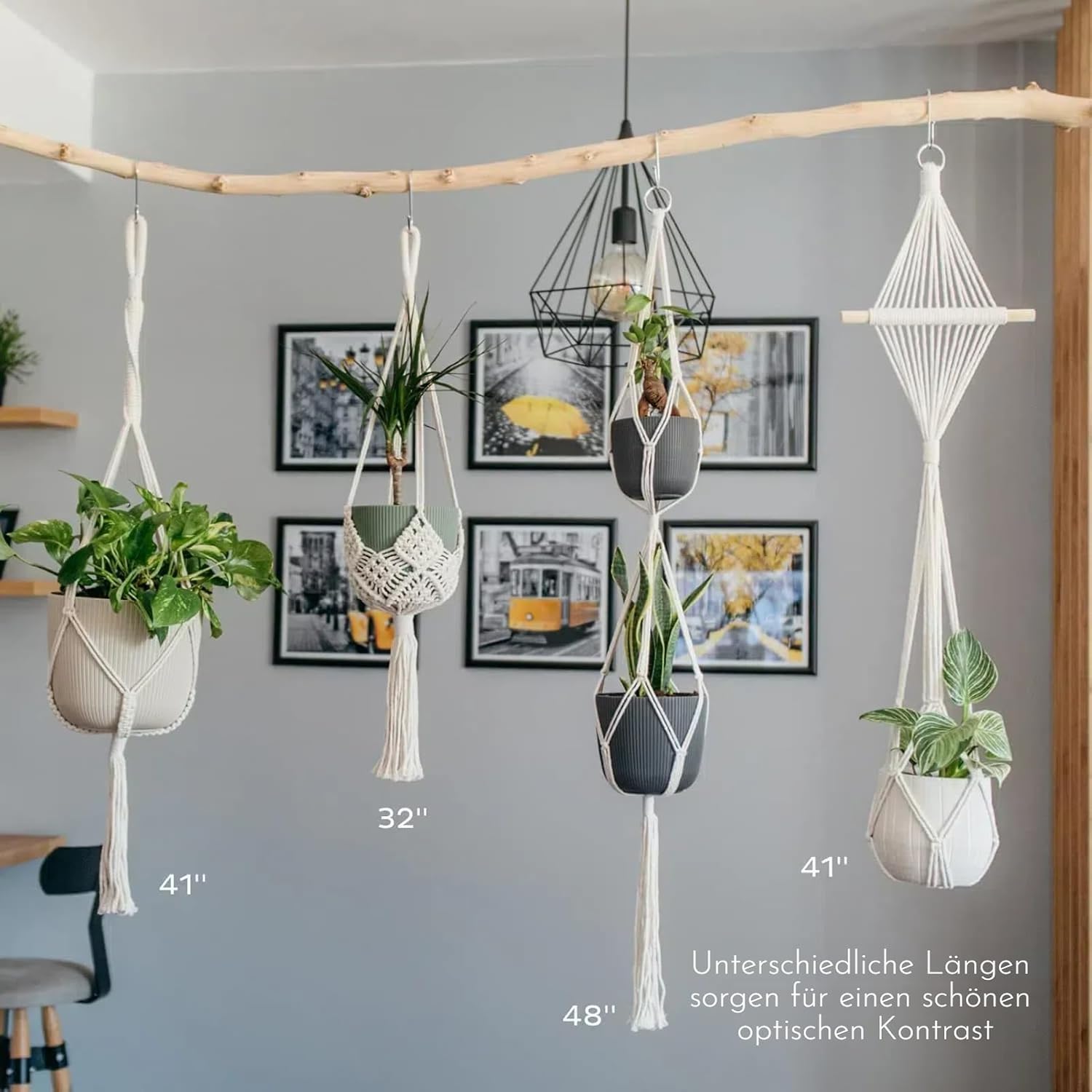 Detalle 1 de Makramee Blumenampel Hängend 4er Creme