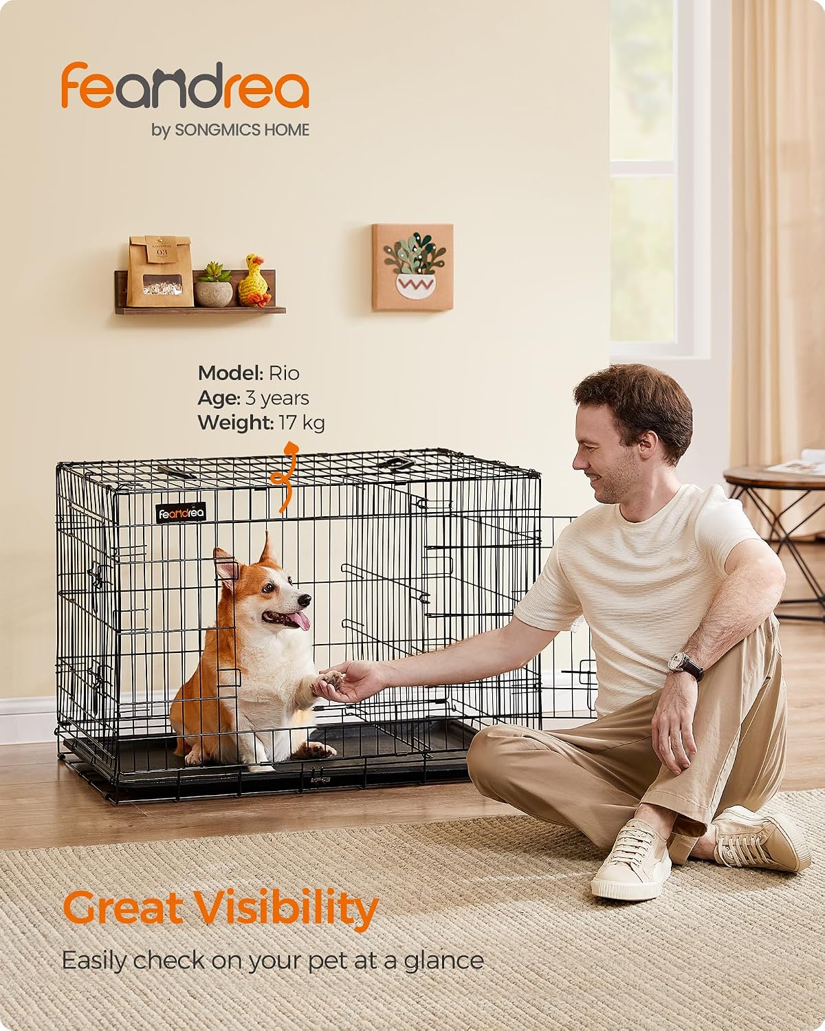 Detalle 2 de Feandrea PPD36BK Gabbia per Cani L 92,5×57,5×64 cm