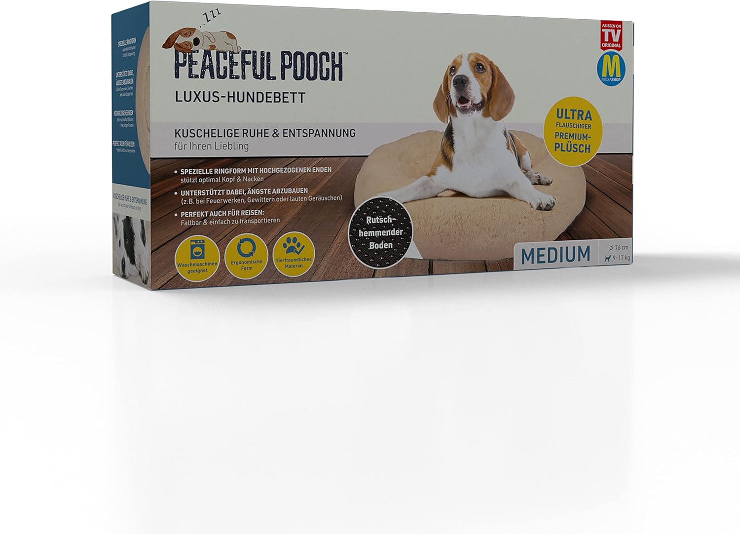 Detalle 2 de Mediashop Peaceful Pooch L – beżowe legowisko dla psa 94 cm, pluszowe