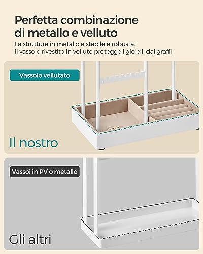 Detalle de SONGMICS Portagioie JJS021W01: Espositore per Gioielli in Metallo con Base in Velluto, 30 cm di Altezza