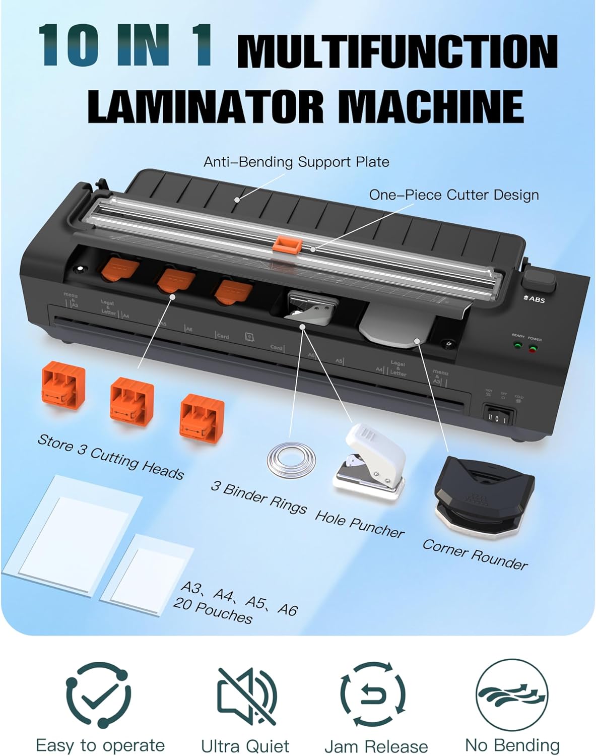 Thumbnail 5 de A3 Laminator Machine with 20 Laminating Sheets, Multi Function Laminator with Paper Trimmer Corner Rounder for Office School Business Home Use, Black
A3 Laminator Machine with 20 Laminating Sheets, Mu…
