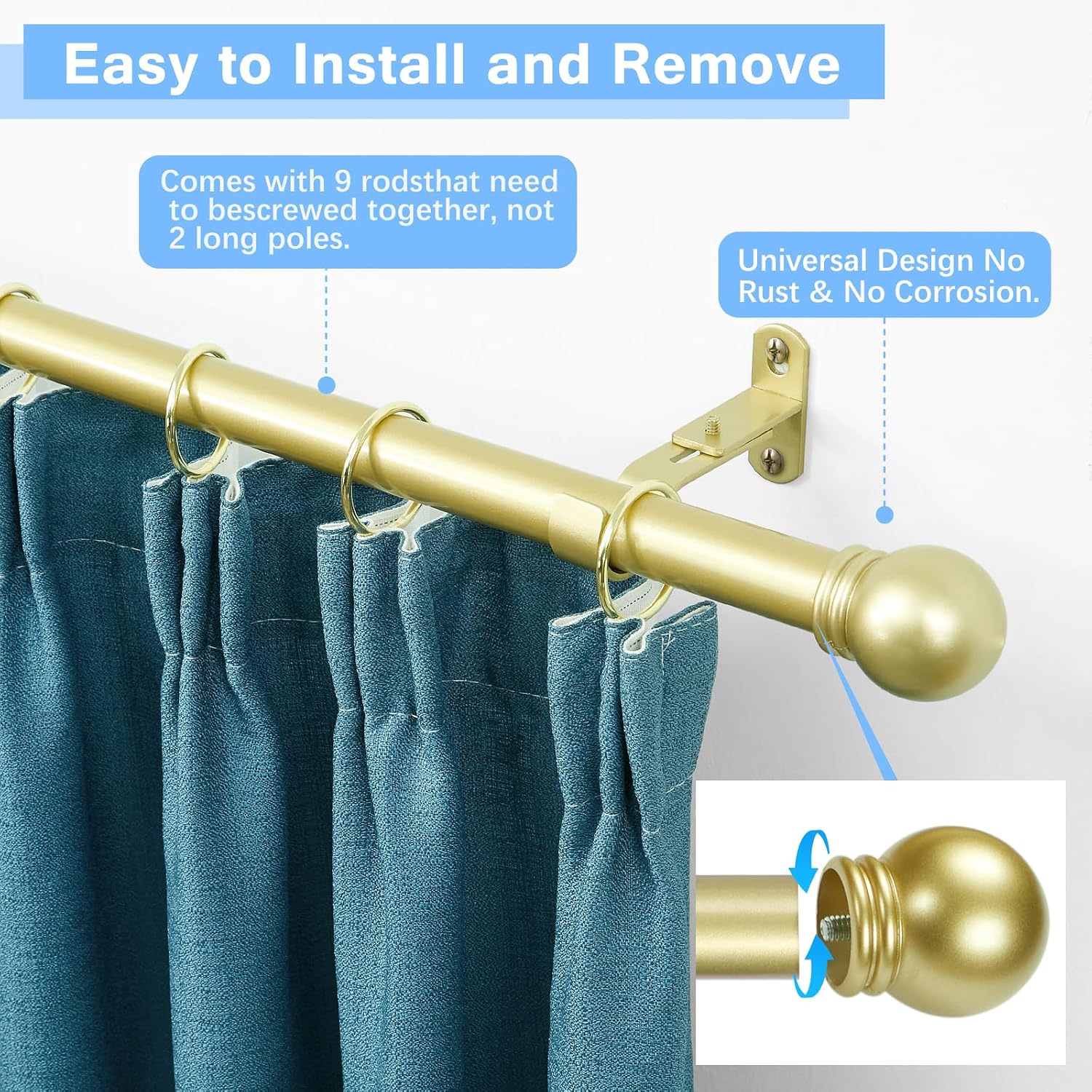 Detalle 2 de AMZSEVEN Curtain Rod up to 144 Inches