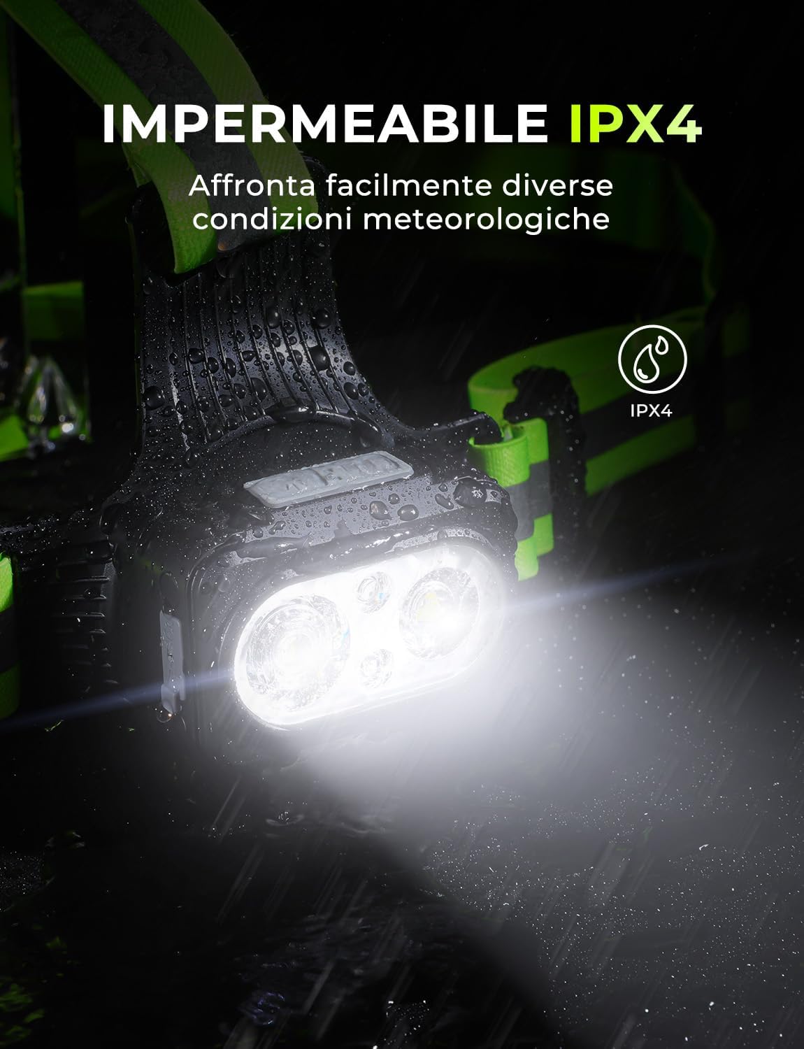 Detalle de Rolgno Luce Running con Strisce Riflettenti, 500 Lumen – USB ricaricabile, 7 modalità, 45° regolabile, IPX4