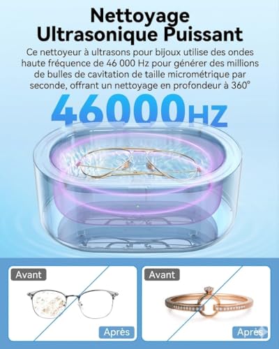 Thumbnail 2 de JeaTone Nettoyeur Ultrasons 46 kHz 600 ml – Bain Ultra-sonique Portable pour Bijoux, Lunettes, Dentiers et Montres