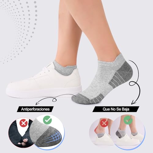 Detalle de Effeeet 10 Pares Calcetines Tobilleros de Algodón Transpirable para Hombre y Mujer (Talla 39-42)