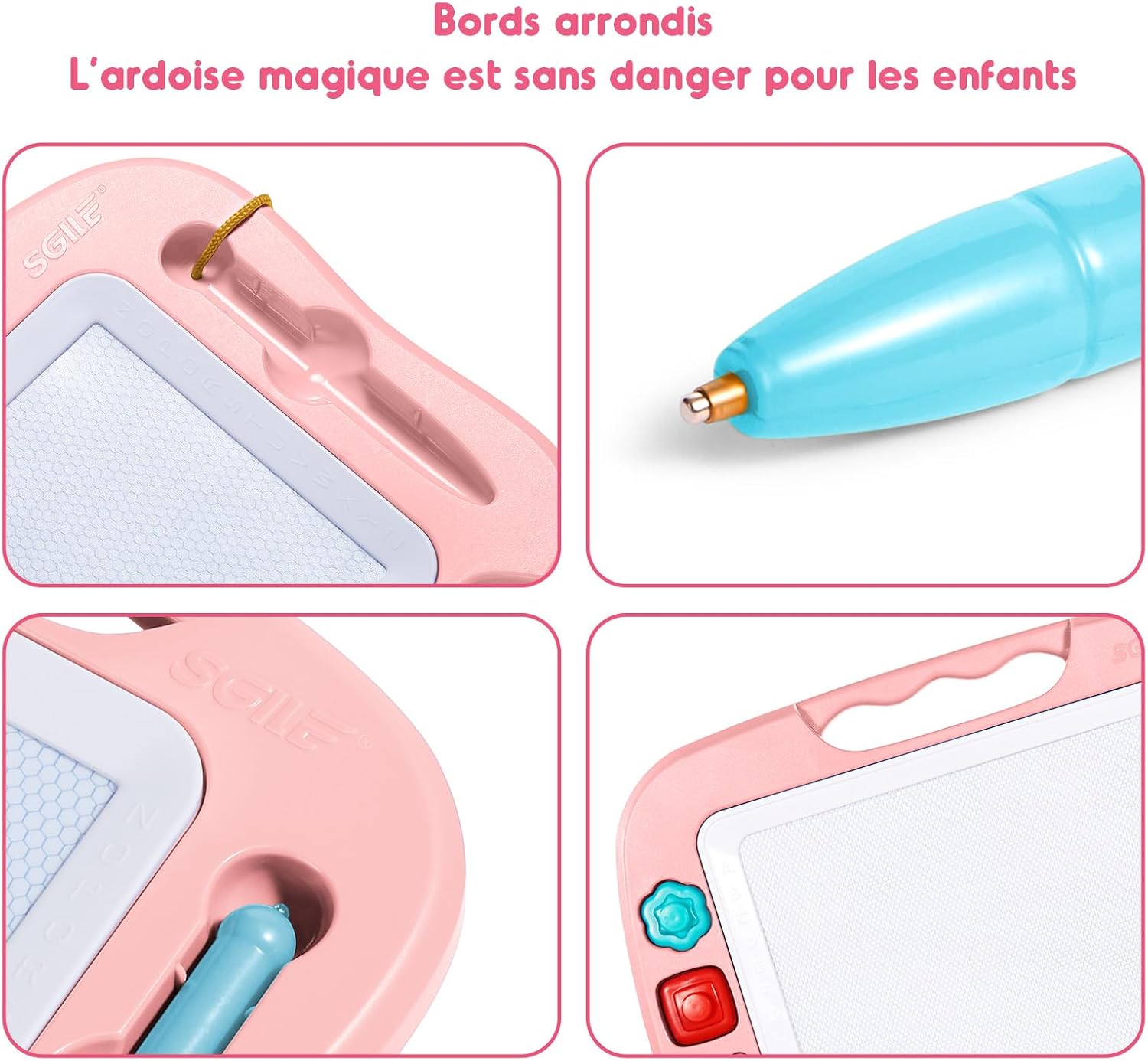 Detalle 2 de SGILE grande planche à dessin magnétique 4 couleurs 42 × 33 cm