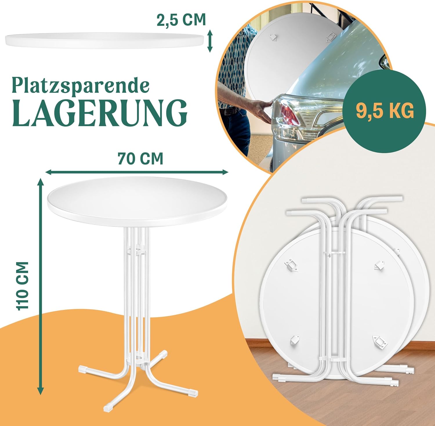 Thumbnail 1 de KESSER® Stehtisch klappbar 2er Set Ø70cm rund – wetterfest, inkl. höhenverstellbarer Füße