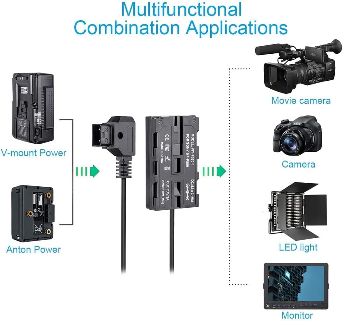 Thumbnail 1 de DF DIGITALFOTO NP F550 Dummy Battery to D-Tap Cable for Sony NP-F550/570/750/770/950/970 Monitors