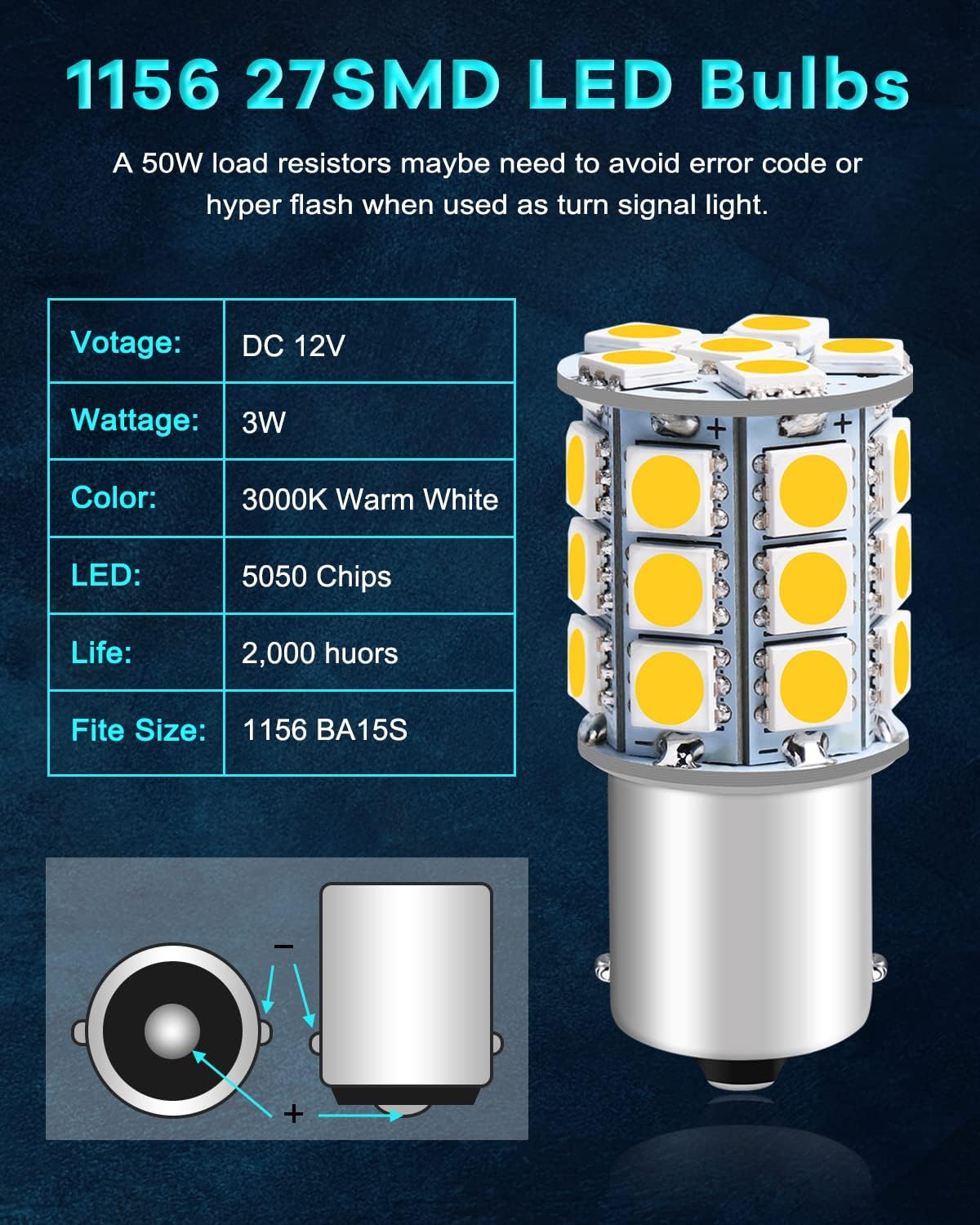 Thumbnail 2 de DEFVNSY 1156 LED RV Bulb 3000K Warm White (BA15S) – 12V replacement for RV & camper lights, 10-pack