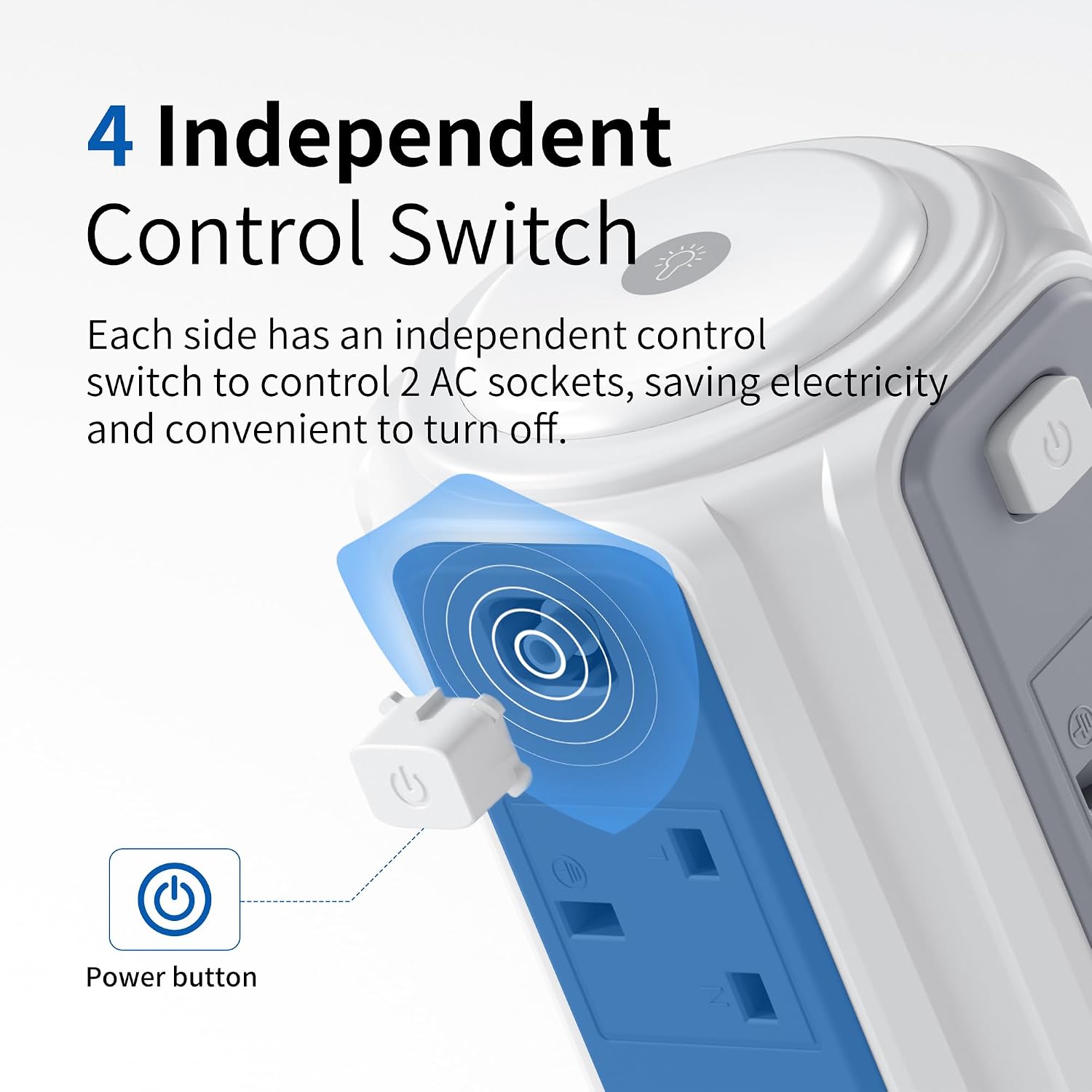 Detalle 2 de Tower Extension Lead 3M 3250W Surge Protector with 8 AC & 4 USB ports ๐
