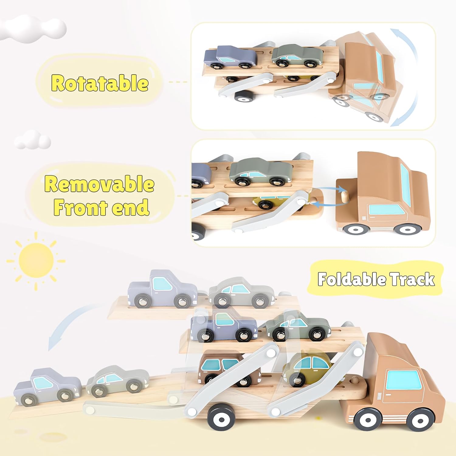 Thumbnail 4 de Wooden Toys Car Transporter Toy with 4 Cars – A durable wooden set for toddlers