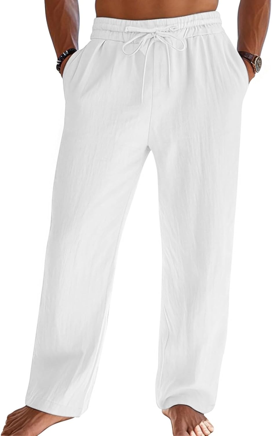 Detalle de Litthing Leinenhose Herren – leichte Sommerhose mit Kordelzug, Baumwoll-Leinen-Mischung