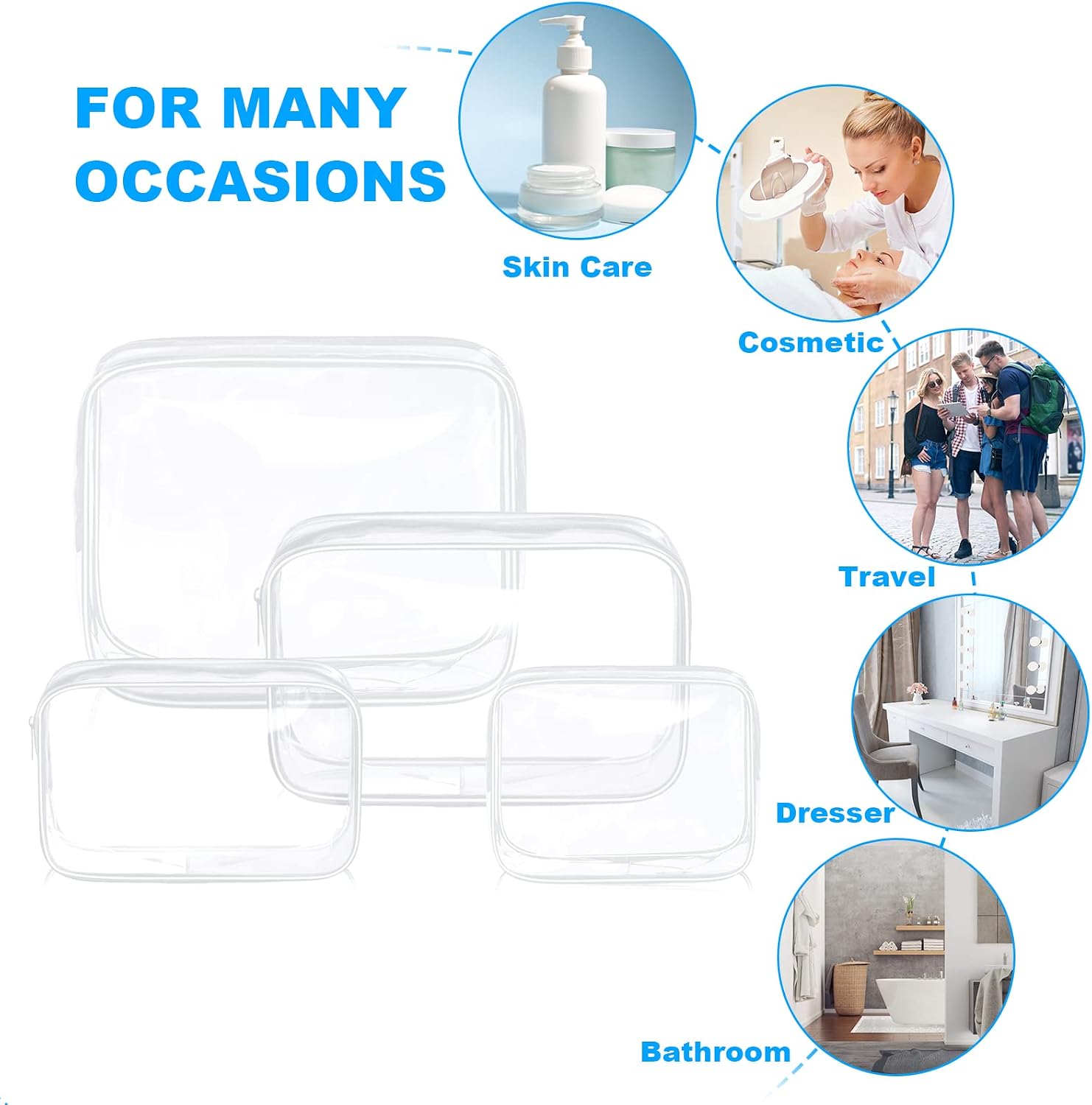 Thumbnail 3 de Aucuu Kulturtasche transparent (4er-Set) – wasserdichte PVC-Reise-Waschtaschen, TSA-zugelassen, für Familie