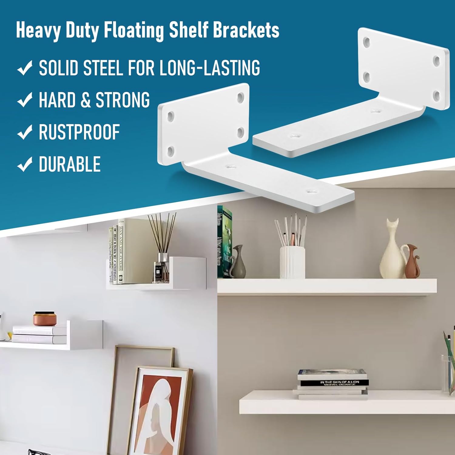 Thumbnail 2 de 8 Pack 15cm Floating Shelf Brackets (Heavy Duty Steel L Braces) – White