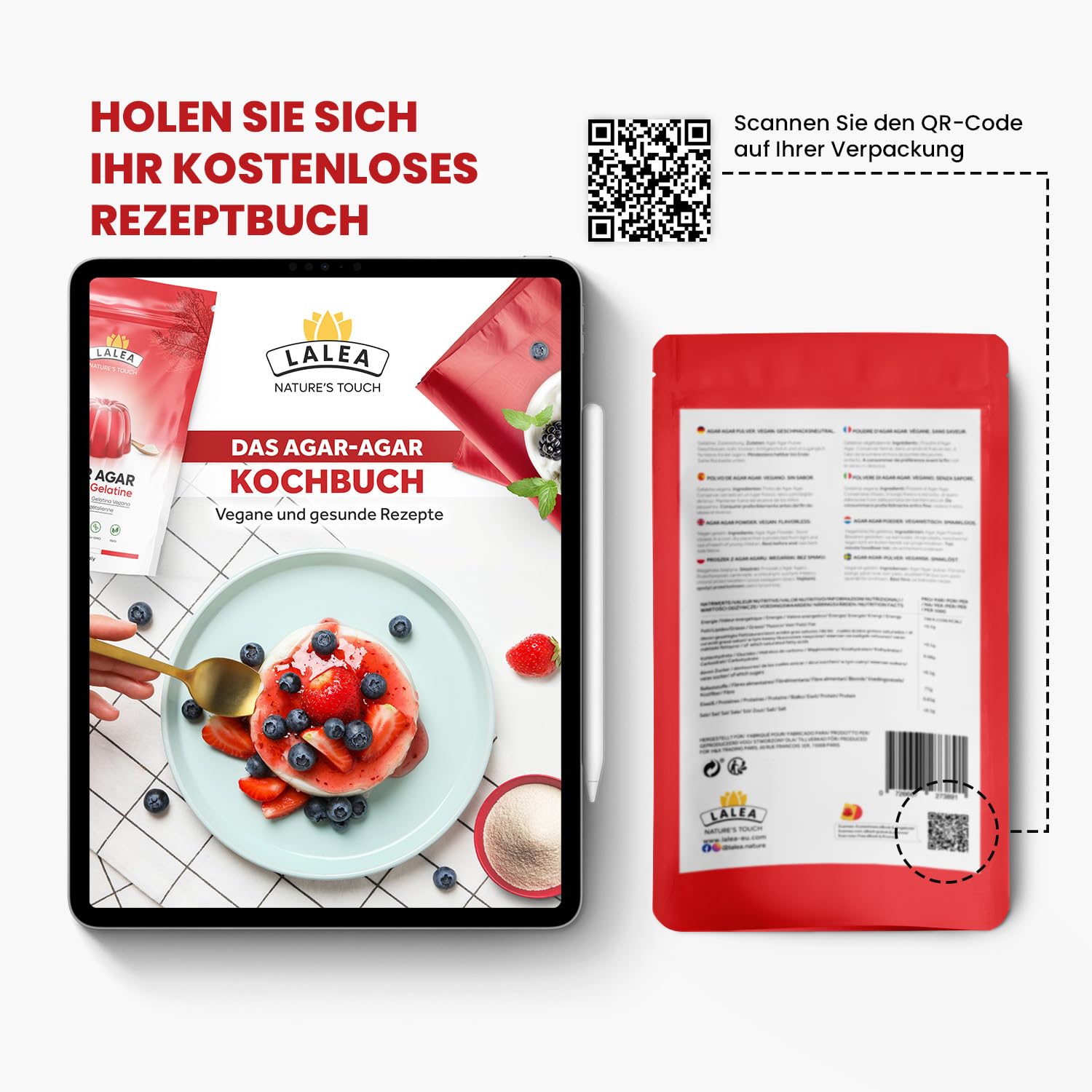 Detalle 2 de Agar Agar Pulver 300g – Veganes Gelatinepulver, Glutenfrei, Halal & Koscher