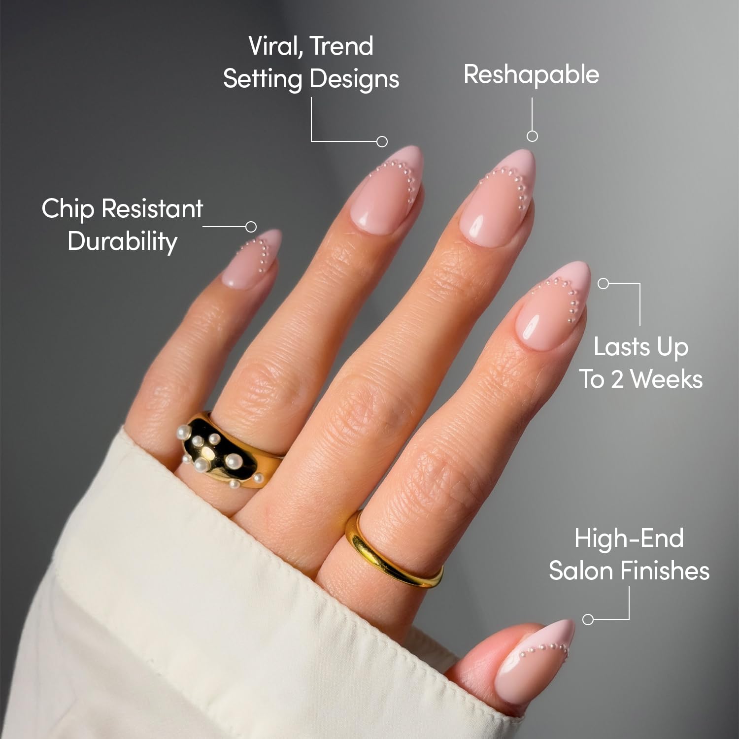 Thumbnail 2 de Glamnetic Press On Nails - Pink Me Up Spring Nails: Short Almond Pastel Pink with 3D Pearls