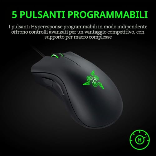 Thumbnail 3 de Razer DeathAdder Essential (2021) – Mouse da gioco cablato con sensore ottico 6400 DPI, 5 pulsanti programmabili, ergonomico