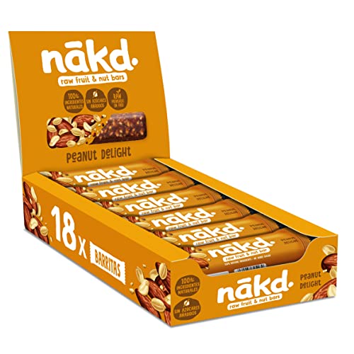 Detalle de Nākd. Peanut Delight: Barritas Raw de Fruta y Frutos Secos (18 x 35g) | 100% Naturales