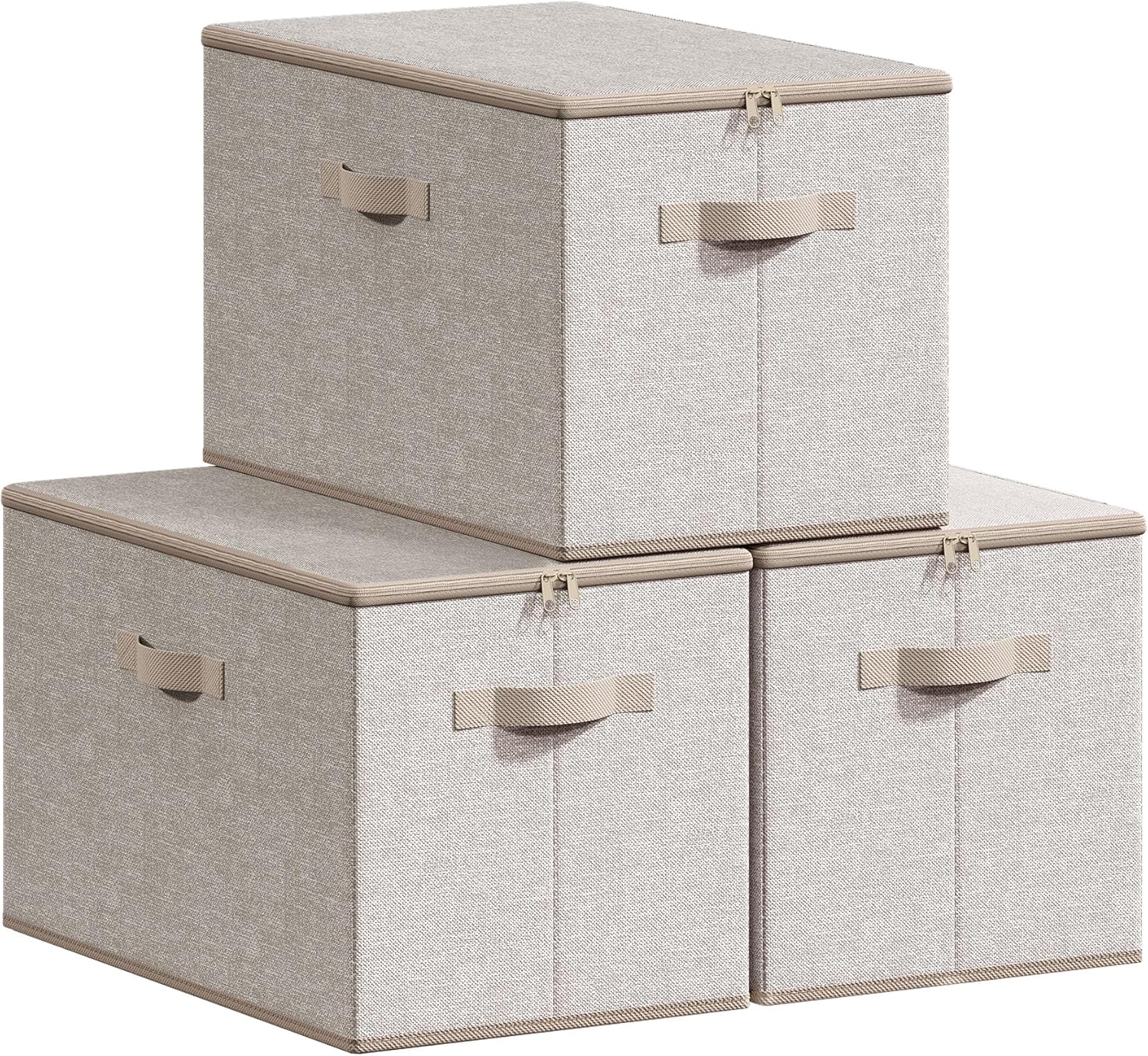 Thumbnail 6 de SONGMICS Boîte de Rangement pliable avec couvercle et poignées – Lot de 6 40 x 30 x 25 cm, Beige sable