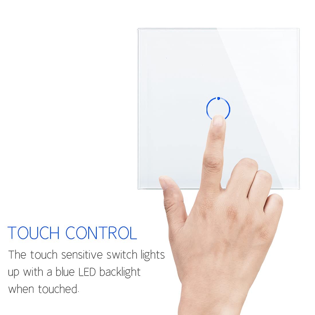 Detalle de CNBINGO Touch Light Switch, White Single Light Switch with Tempered Glass Panel and LED Backlight