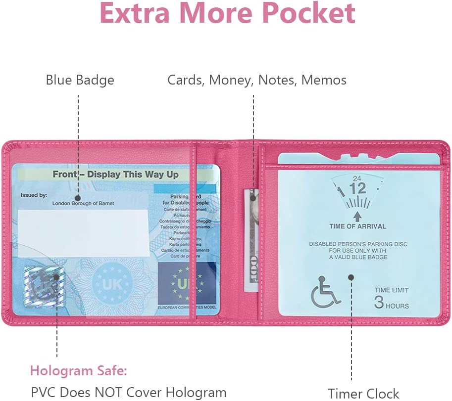 Detalle de OFFCUP Disabled Badge and Timer Holder in PU leather-effect (Blue Badge + timer) – Rose Red hologram-safe design