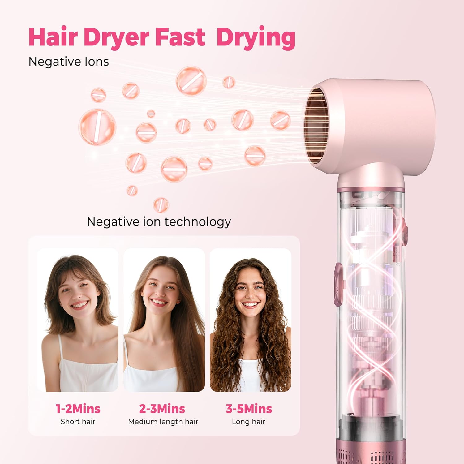 Thumbnail 3 de Atopskins 5 in 1 Hair Dryer Brush Set with Detachable Hot Air Styler (Pink)