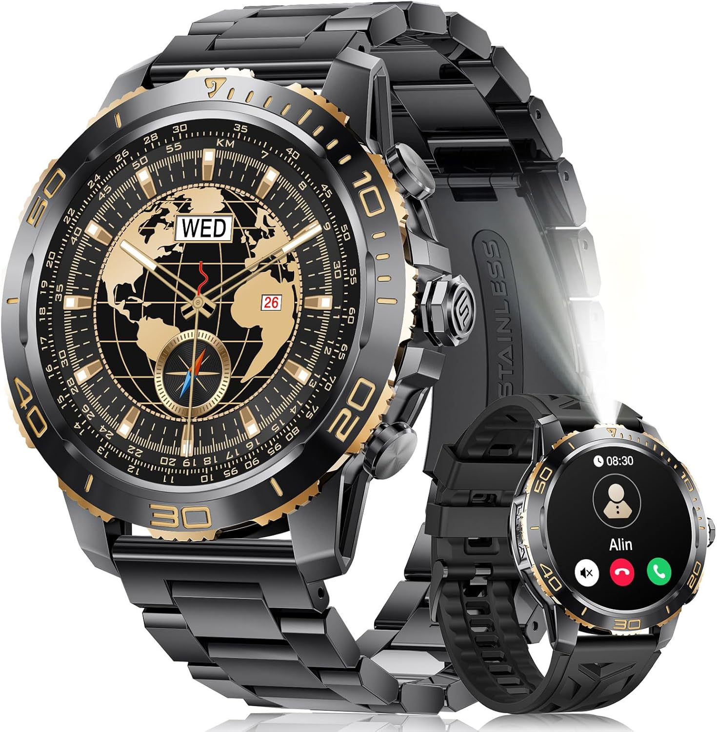 Detalle de LIGE Montre Connectée Homme EF21 — Appels Bluetooth, Écran AMOLED 1,43" et Lampe Torche IP68
