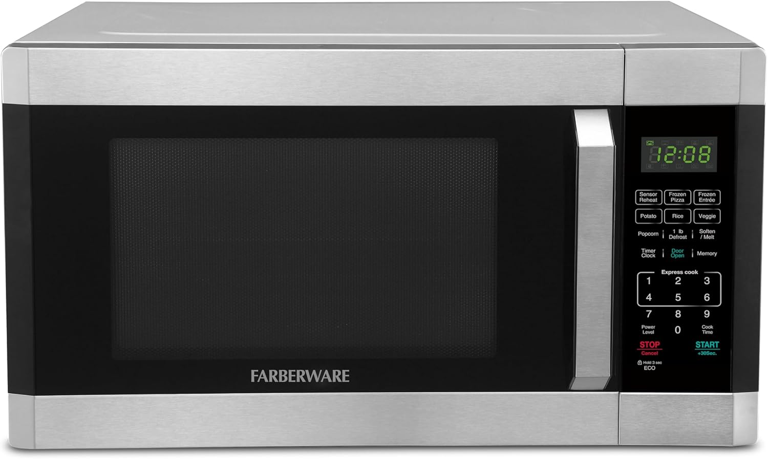 Detalle de Farberware 1.6 Cu. Ft. Countertop Microwave Oven — 1100 Watts, Smart Sensor Auto Cook, Defrost, Easy Clean, Child Safety Lock