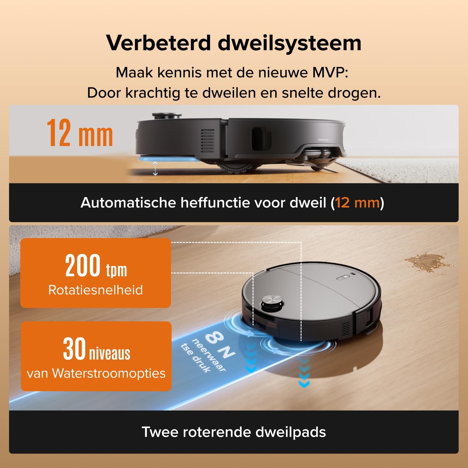 Detalle de roborock Qrevo Edge 2 Set robotstofzuiger, 25.000 Pa en ultraslank ontwerp