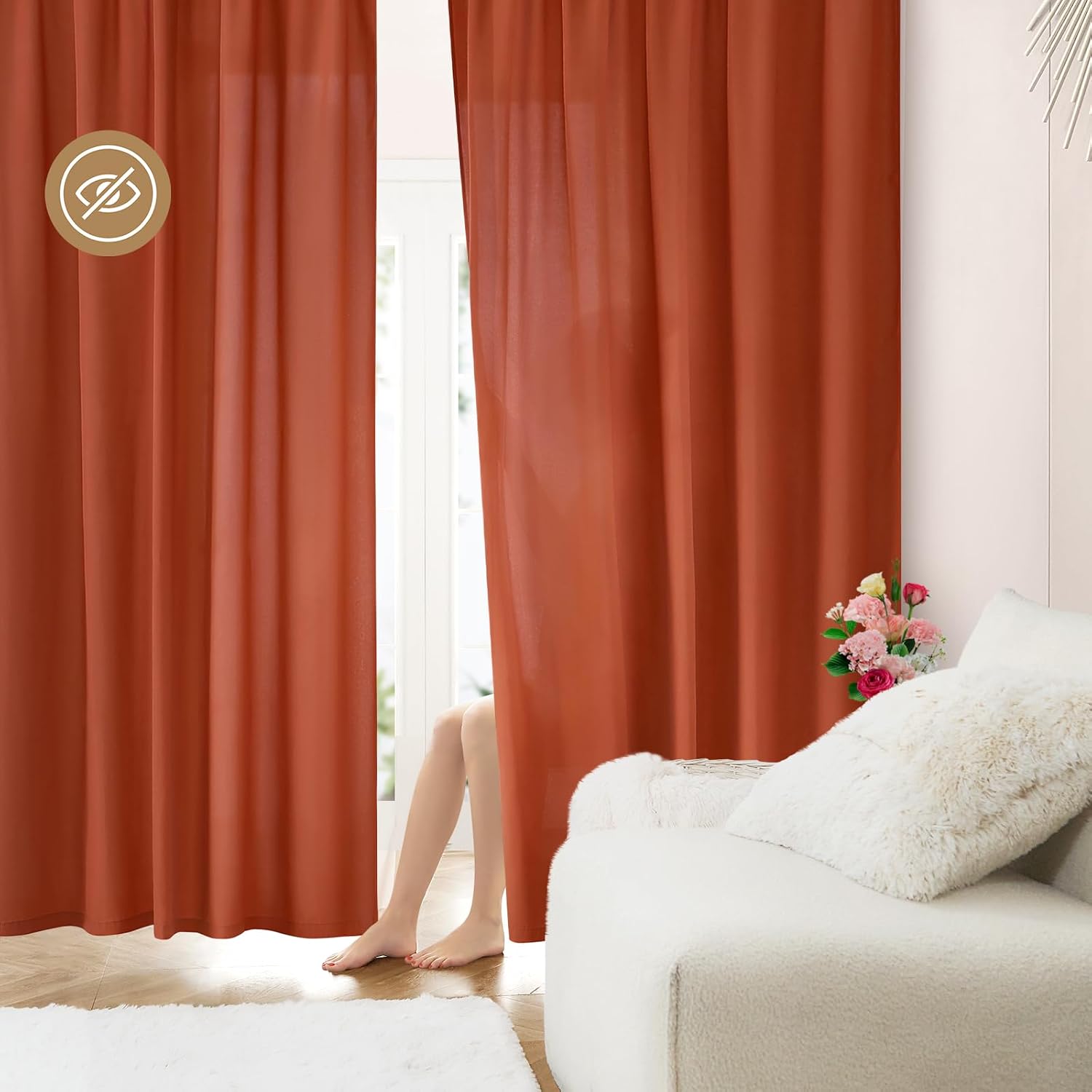 Detalle de HOMEIDEAS 2 Privacy Sheer Curtains, Burnt Orange, 52 x 63, 2 Panels