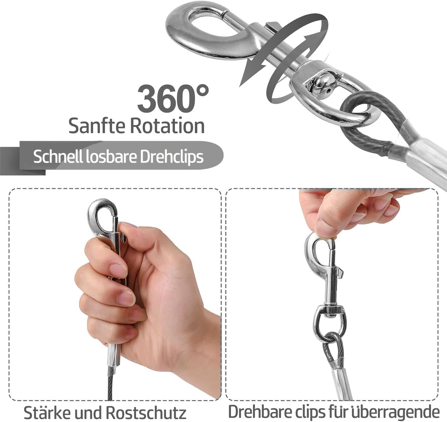 Detalle de Mi Metty Tie-Out Leinen für Hunde – 9 m Kausicheres Tie-Out Kabel für mittelgroße bis große Hunde, Dark Grey