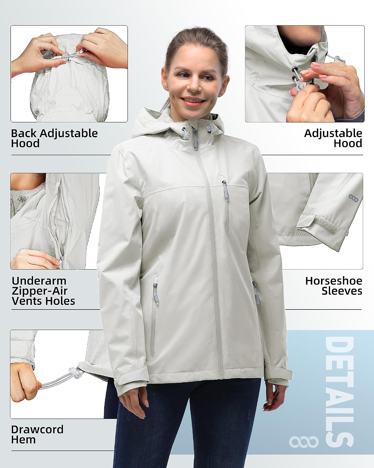 Detalle de 33,000ft Packable Rain Jacket Women: Lightweight Waterproof Hooded Raincoat for Cycling and More
