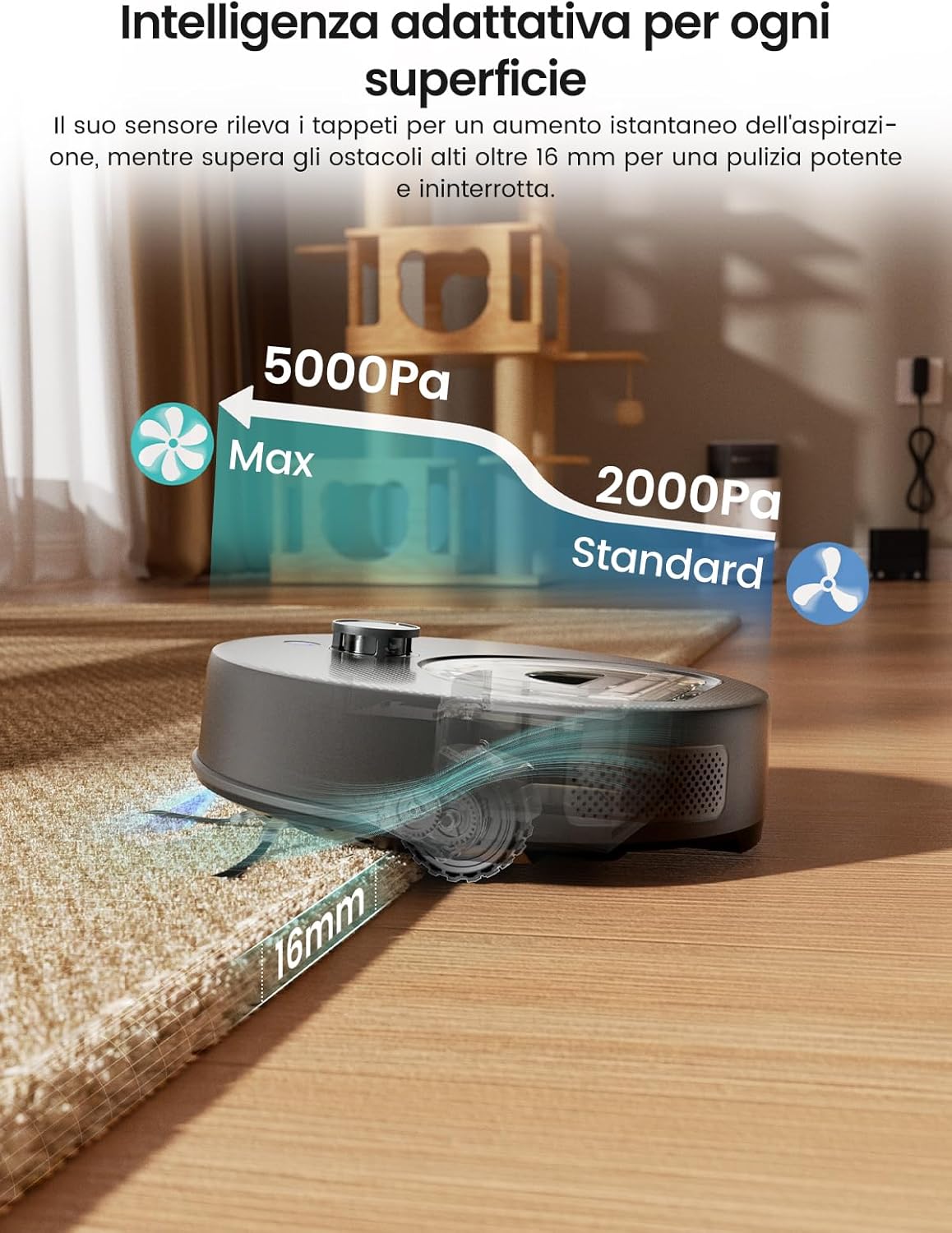 Detalle de Lefant M330 Plus: Robot Aspirapolvere e Lavapavimenti con Mappatura dToF e Automazione per Peli Animali