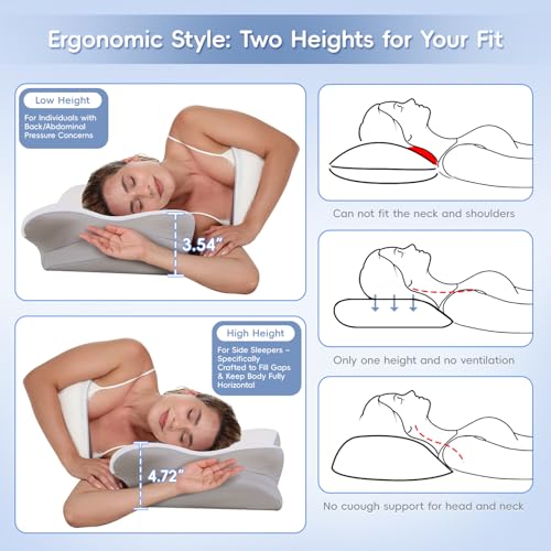 Detalle 2 de Missleep Fehlschlaf Nackenstützkissen – ergonomisches Memory Foam Kissen mit zwei Höhen und kühlendem Bezug